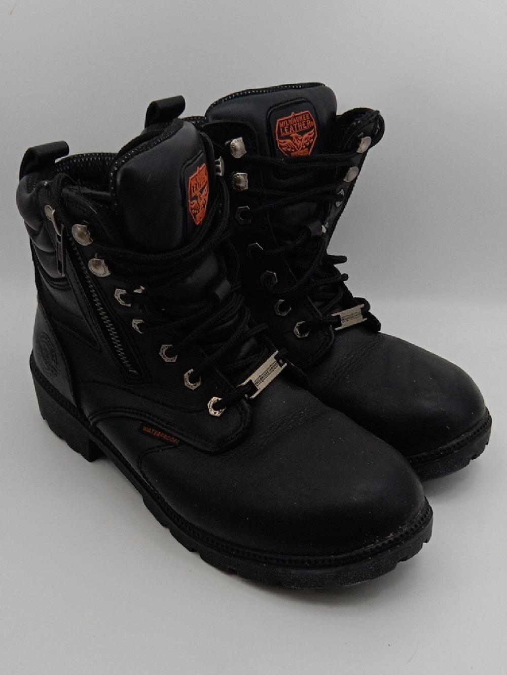 Men's Black Lace-Up Work Boots with Side Zipper SIZE 9
